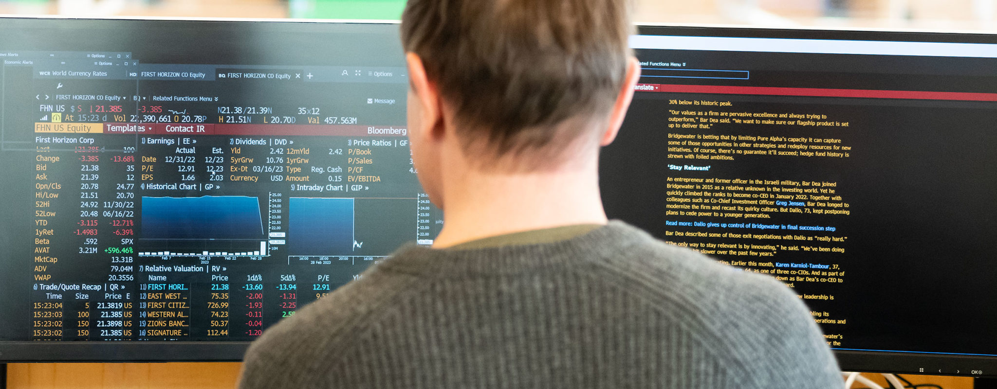 Man in front of computer monitors